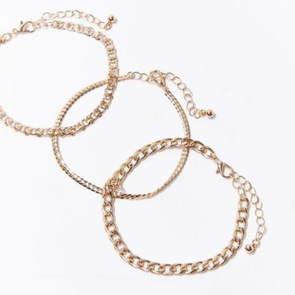 Gold Curb Chain Bracelet Set of 3